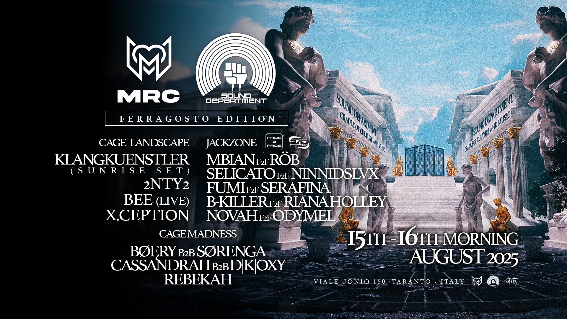 MRC & Sound Department [Ferragosto Edition] w/ KLANGKUENSTLER + Cage Madness & FACE2FACE by 240Km/H image