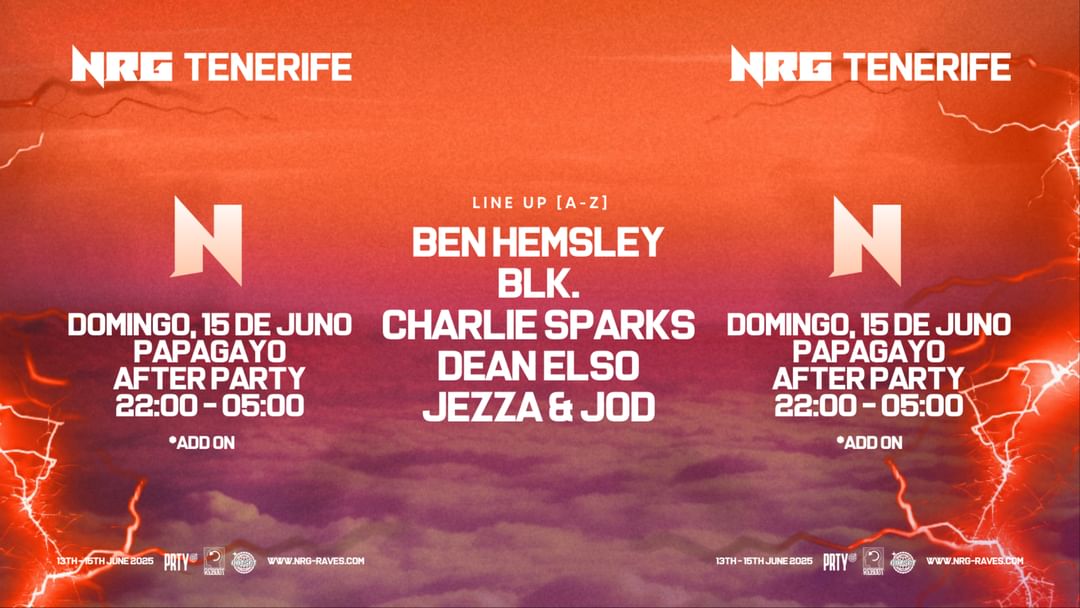 NRG Tenerife Afterparty: Ben Hemsley, BLK. Charlie Sparks + more-Eventplakat