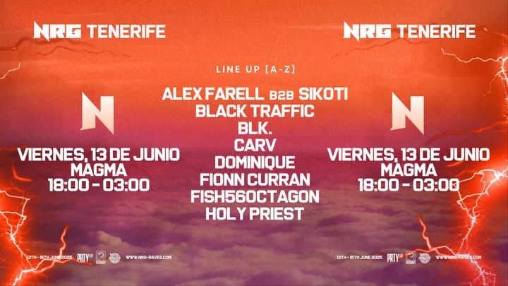 Cover for event: NRG Tenerife (Friday 13th June): Holy Priest, BLK. Black Traffic, Fish56Octagon & More