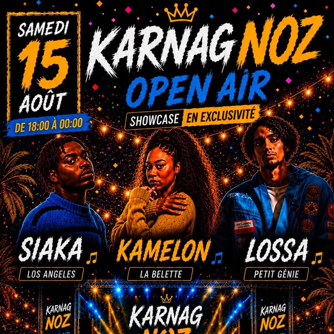 Affiche de la soirée Open Air W/ Siaka, Kamelon, Lossa au Hïght, boîte de nuit à Carnac