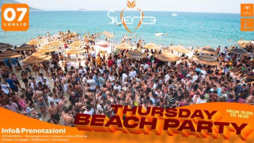 Cartel del evento Opening Thursday Beach Party - Mer 07/07 - La Suerte