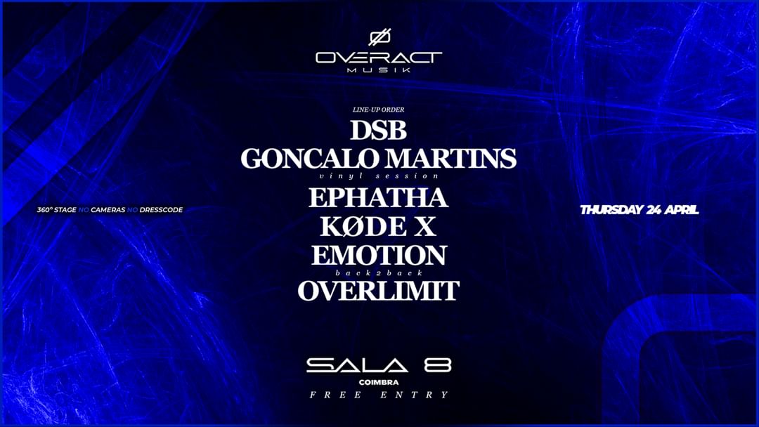 Cartel del evento OVERACT MUSIK @ SALA 8, Coimbra