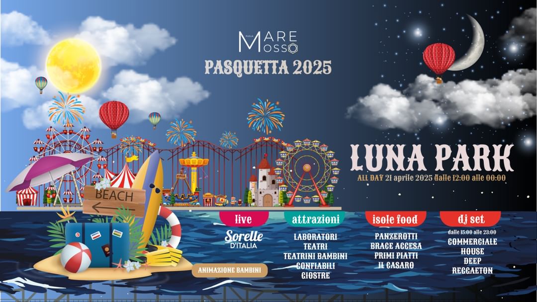 Capa do evento PASQUETTA 2025 LUNA PARK A MARE MOSSO BEACH CLUB