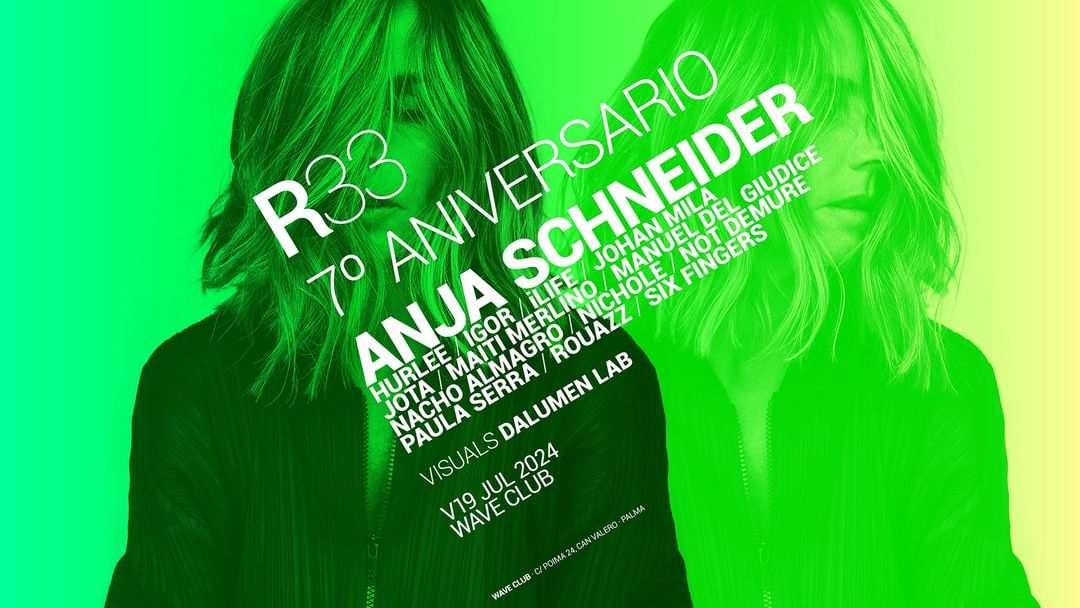 Cartell de l'esdeveniment R33 MALLORCA 7º aniversario con ANJA SCHNEIDER