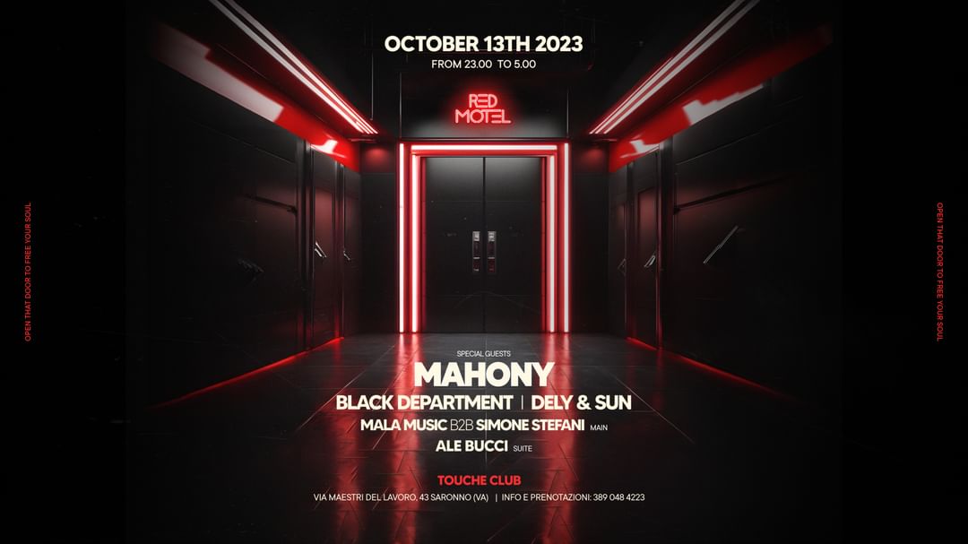Couverture de l'événement Red Motel presents: MAHONY & many more - Friday 13 October  @Touché Club