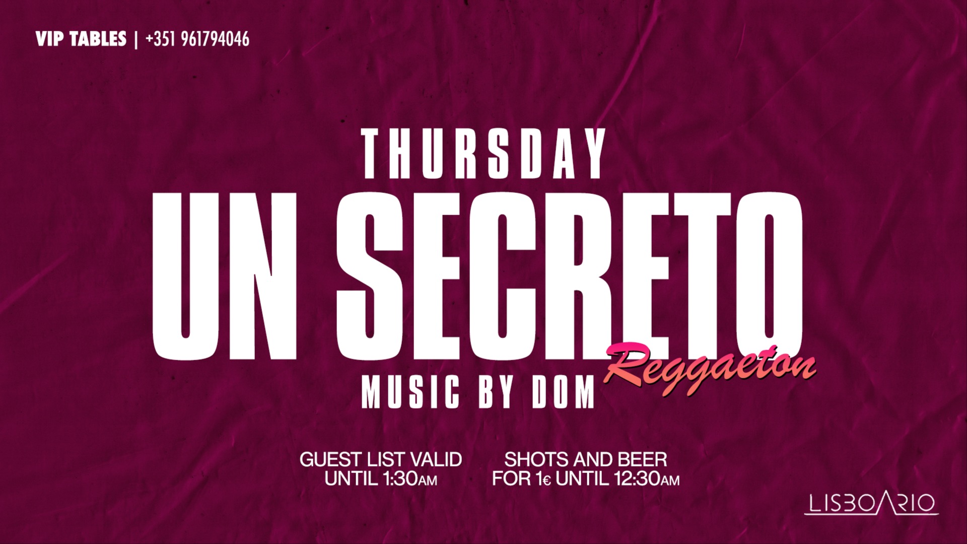 Reggaeton - FREE (men & women) until 1:30am | Shots & Beer 1€ until 00h30