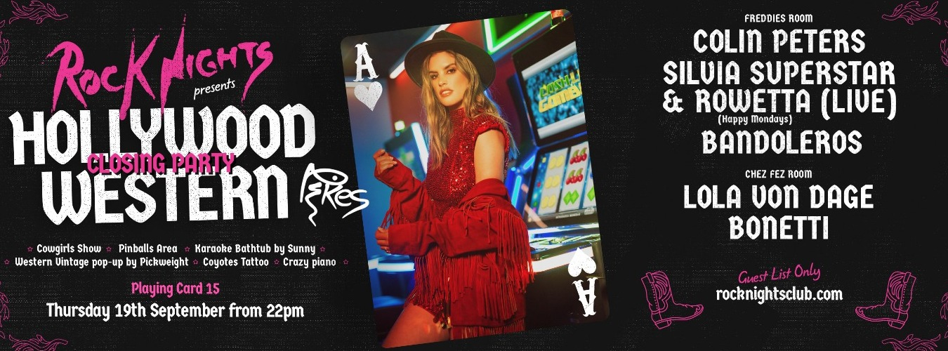 ROCK NIGHTS -  CLOSING - PLAYING CARD 15 - HOLLYWOOD WESTERN! image