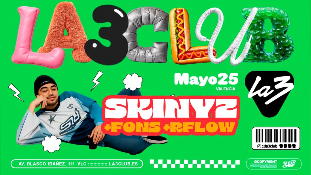 SÁBADO 24 | SKINYZ + R-FLOW + FONS-Eventplakat