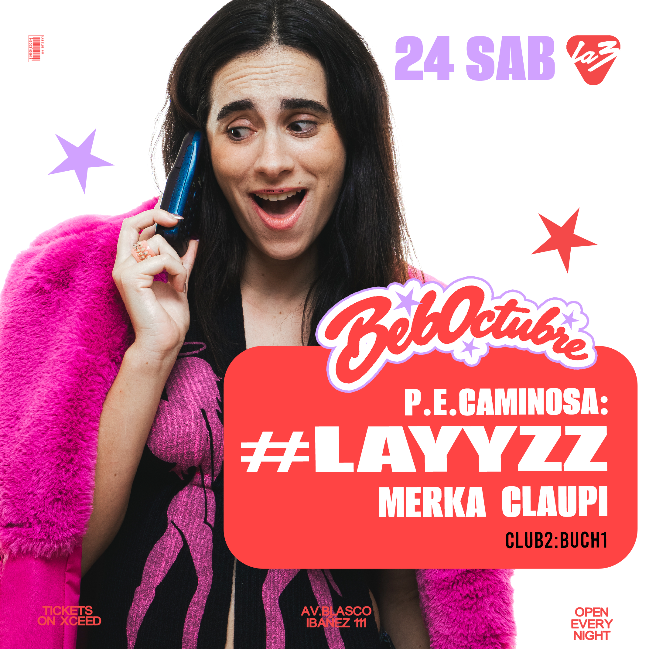 SÁBADO 24 | PECAMINOSA: #LAYYZZ + Claupi + Merka + Teta Metralleta, en La3