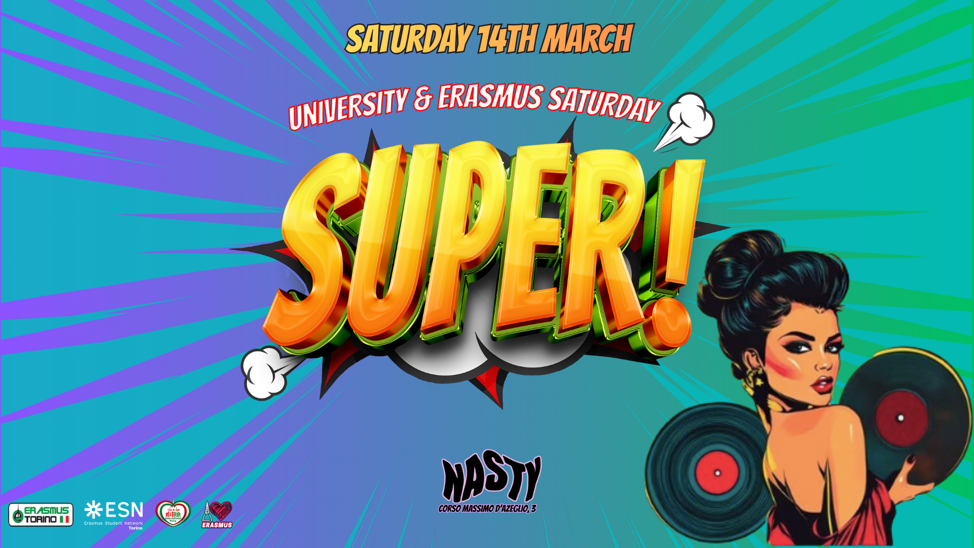 Sabato 14 MARCH *Super* University and Welcome Erasmus Party @ Nasty Club  image