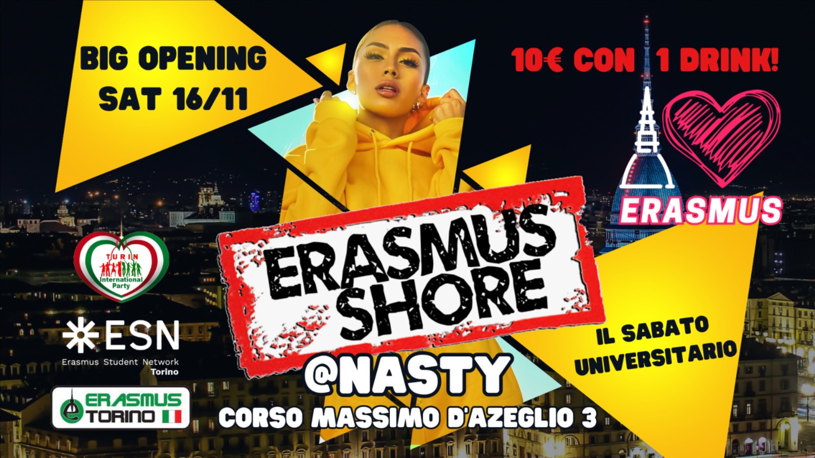 Sabato 16 Novembre ERASMUS SHORE Party @ NASTY Club 