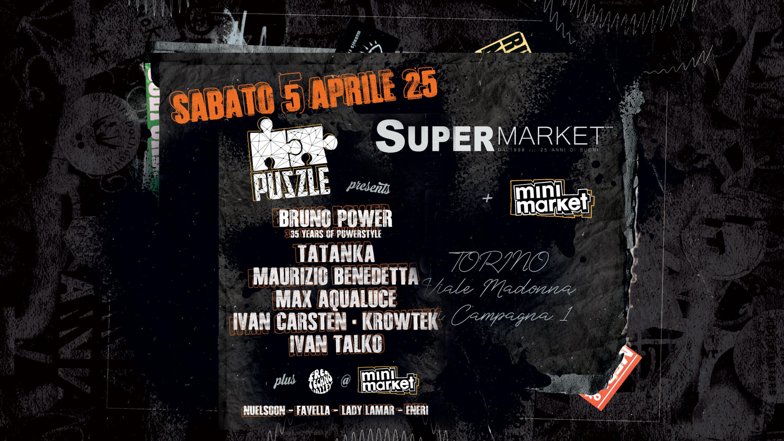 Sabato 5 Aprile BRUNO POWER + TATANKA + MAURIZIO BENEDETTA by PUZZLE @ Club SUPERMARKET Torino image