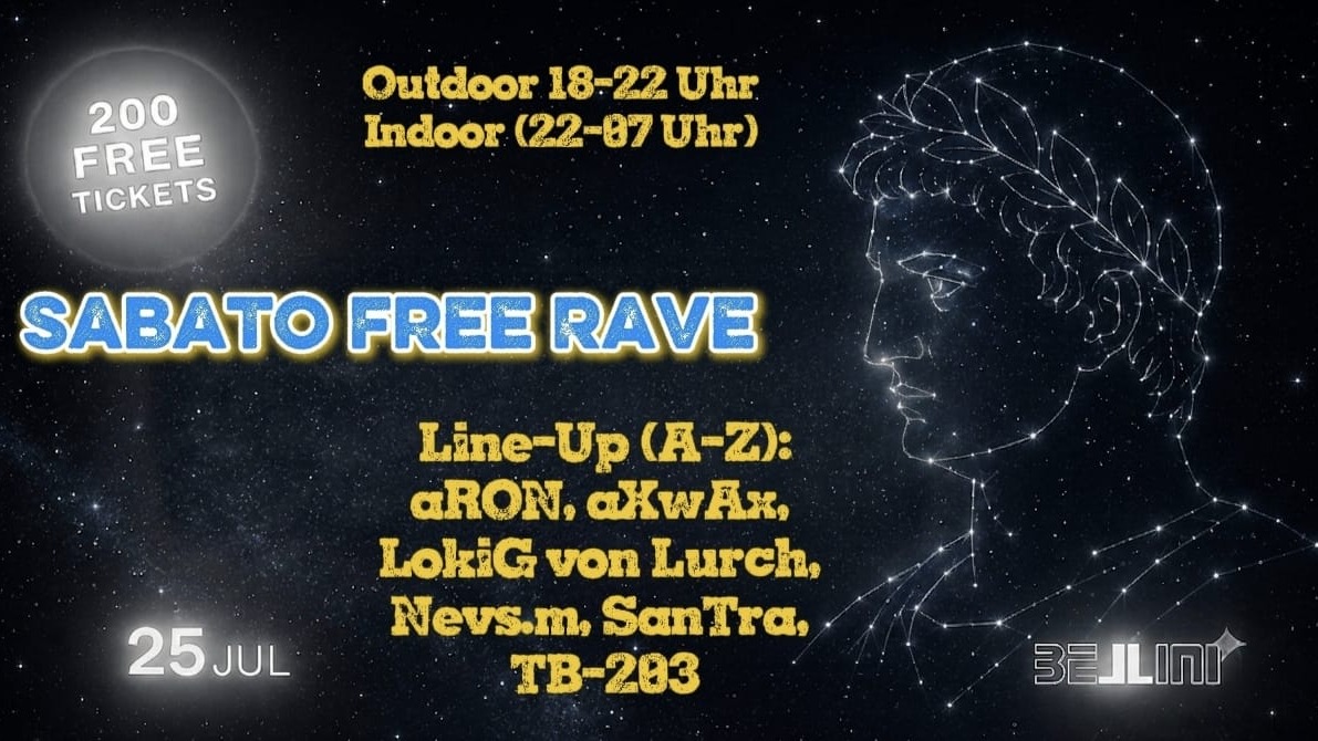 SABATO FREERAVE - Techno-Party am Sa 25 Juli im Bellini Club
