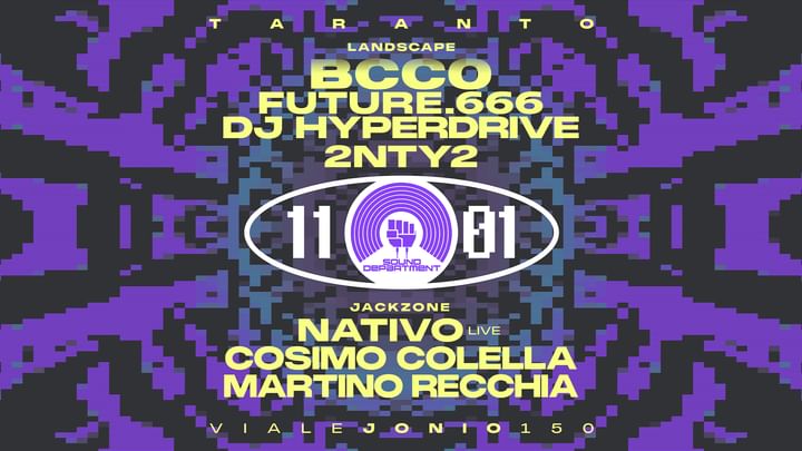 Cover for event: Sound Department 11 Jan 25 w/BCCO FUTURE.666, DJ HYPERDRIVE, NATIVO live.