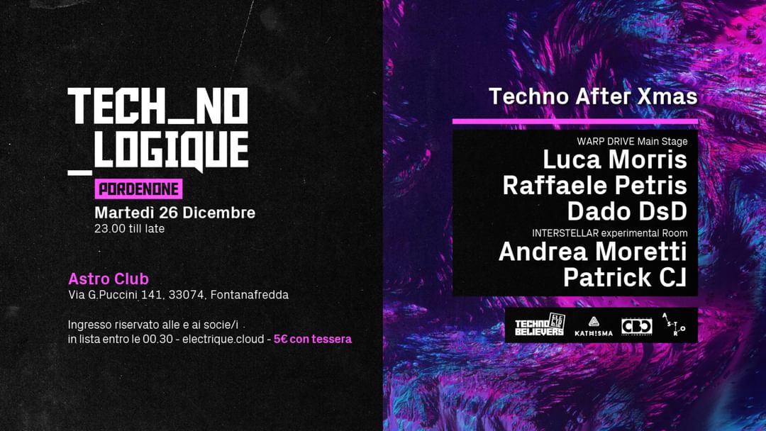 Couverture de l'événement TECH_NO_LOGIQUE Pordenone ★ Techno After Xmas w/ LUCA MORRIS