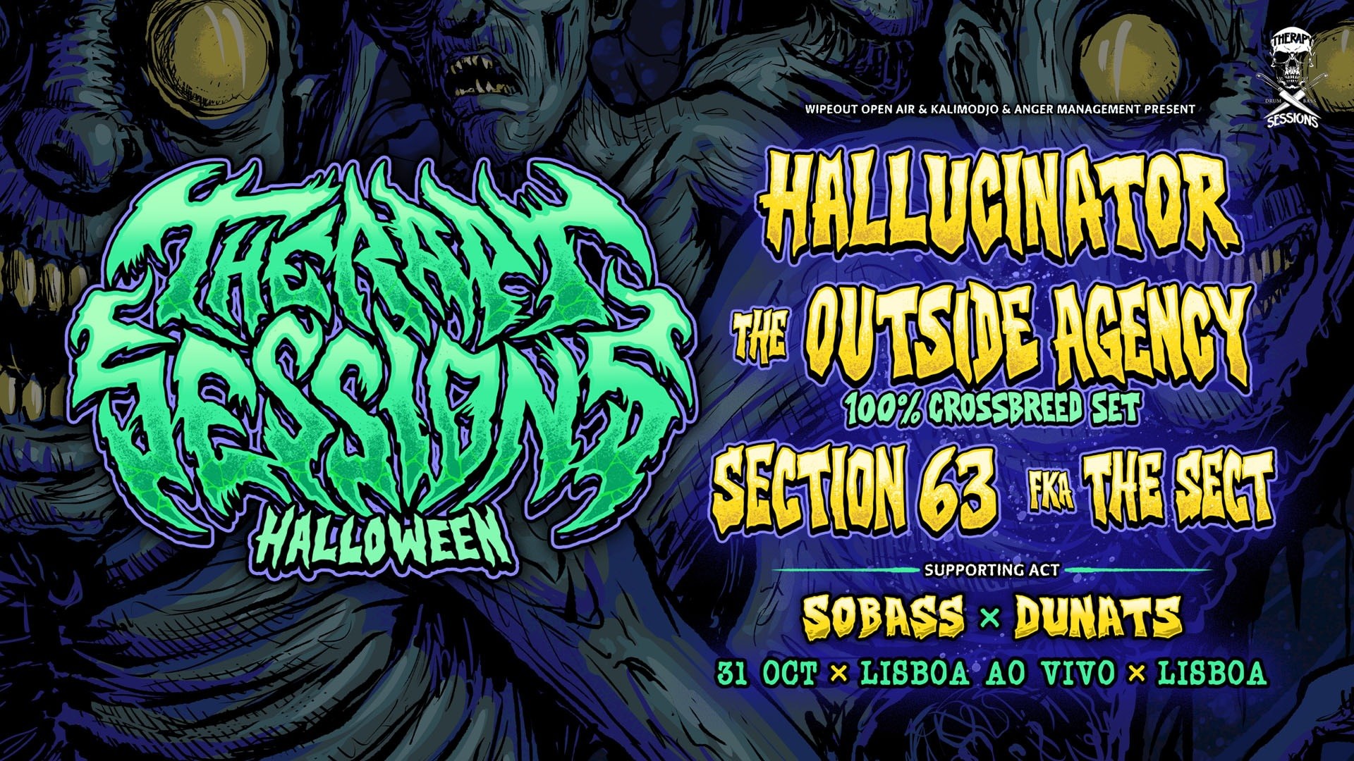 Therapy Sessions Halloween Lisboa c/ Hallucinator + The Outside Agency + Section 63 : Lisboa Ao Vivo image