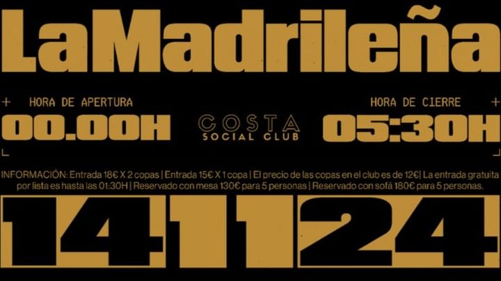 Cover for event: Thursday 14th "La Madrileña" @ Costa Social Club