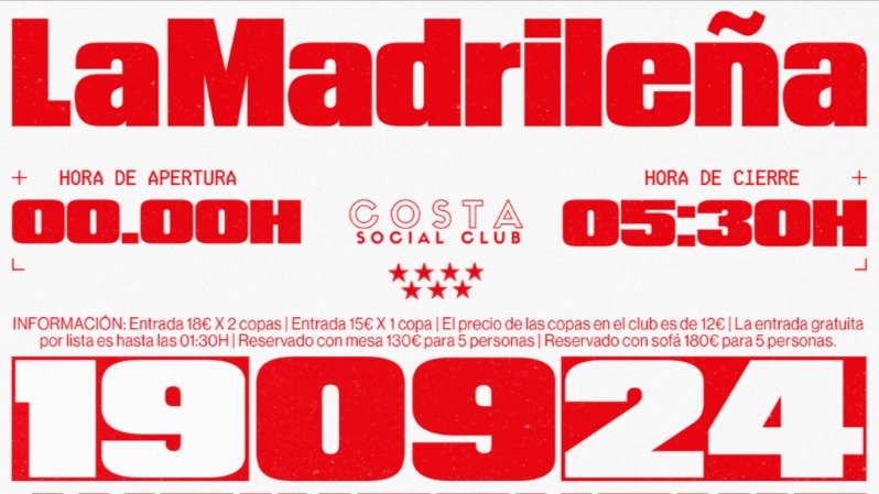 Thursday 19th "La Madrileña" @ Costa Social Club image