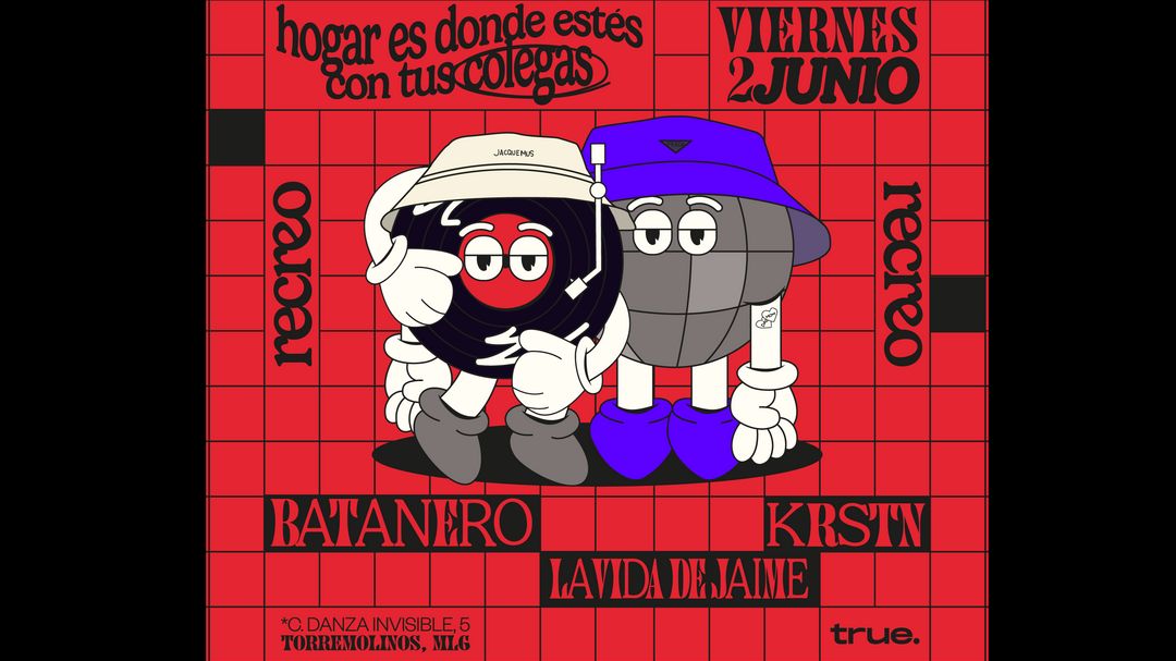 Cartel del evento TRUE PRESENTA RECREO CON BATANERO, LAVIDADEJAIME Y KRSTN