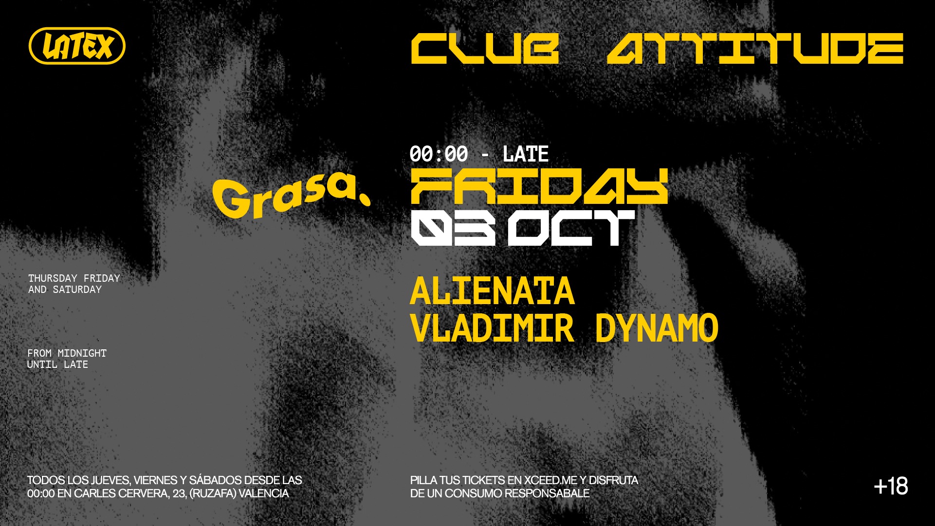 V03/10 GRASA 1er ANIVERSARIO: ALIENATA + VLADIMIR DYNAMO en LATEX image