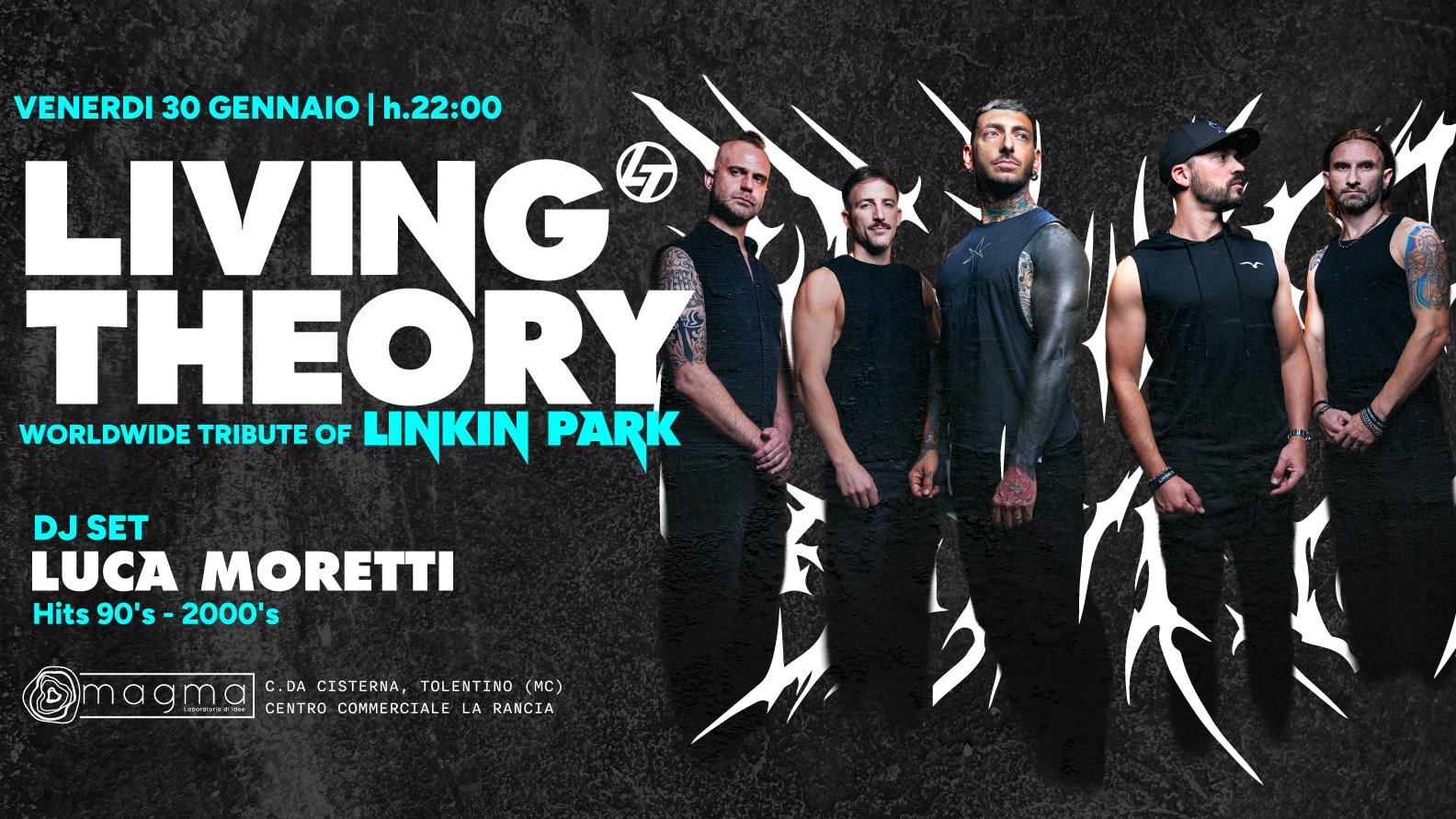 VEN 30 GENNAIO-LIVING THEORY-Worldwide Tribute of LINKIN PARK-DJ LUCA MORETTI-Hits’90/2000s at MAGMA image