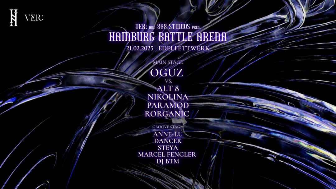 Cartell de l'esdeveniment VER: pres. 808 Studios Battle Arena w/ OGUZ ALL NIGHT LONG vs. ALT8, NIKOLINA & PARAMOD