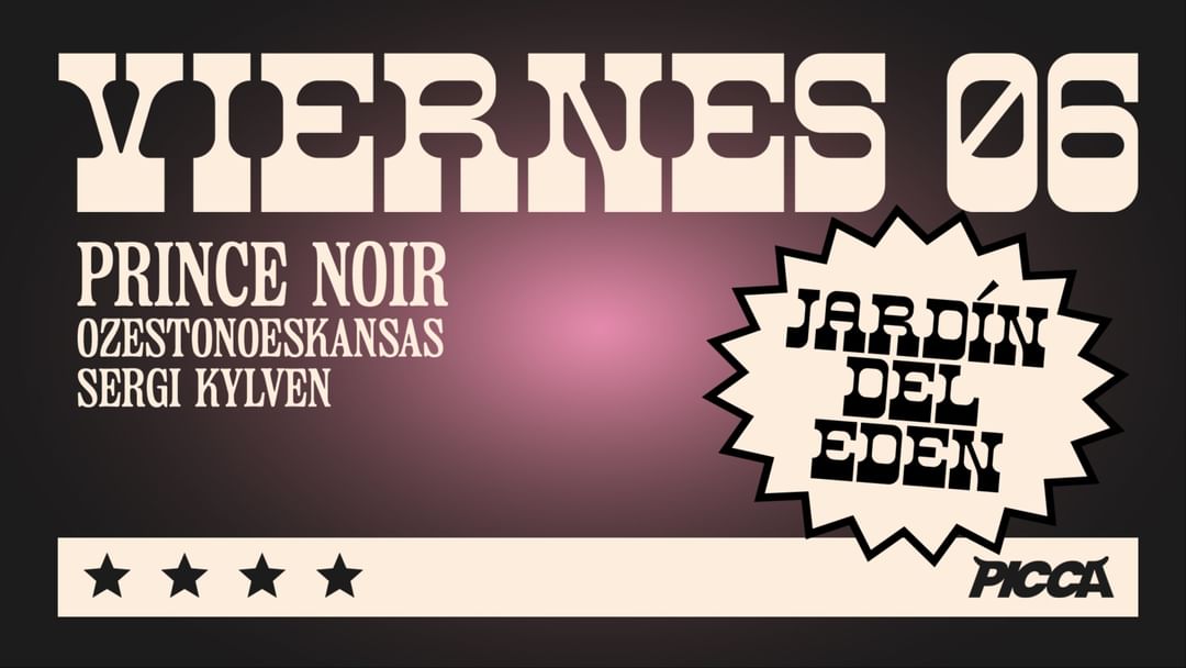 Cartel del evento Viernes 6/6 PRINCE NOIR en PICCA JARDIN DEL EDEN
